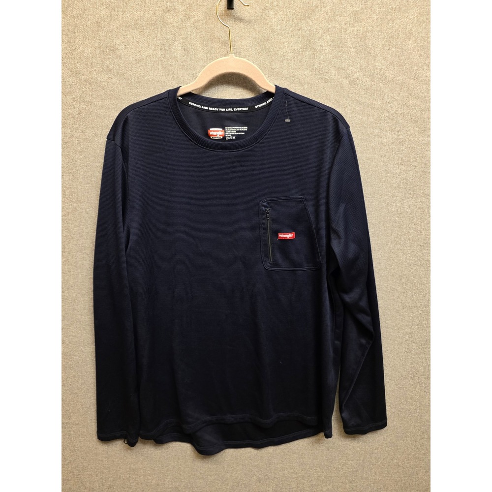 Wrangler Workwear Mens XL Navy Blue Long Sleeve Waffle Knit Zip Pocket Shirt